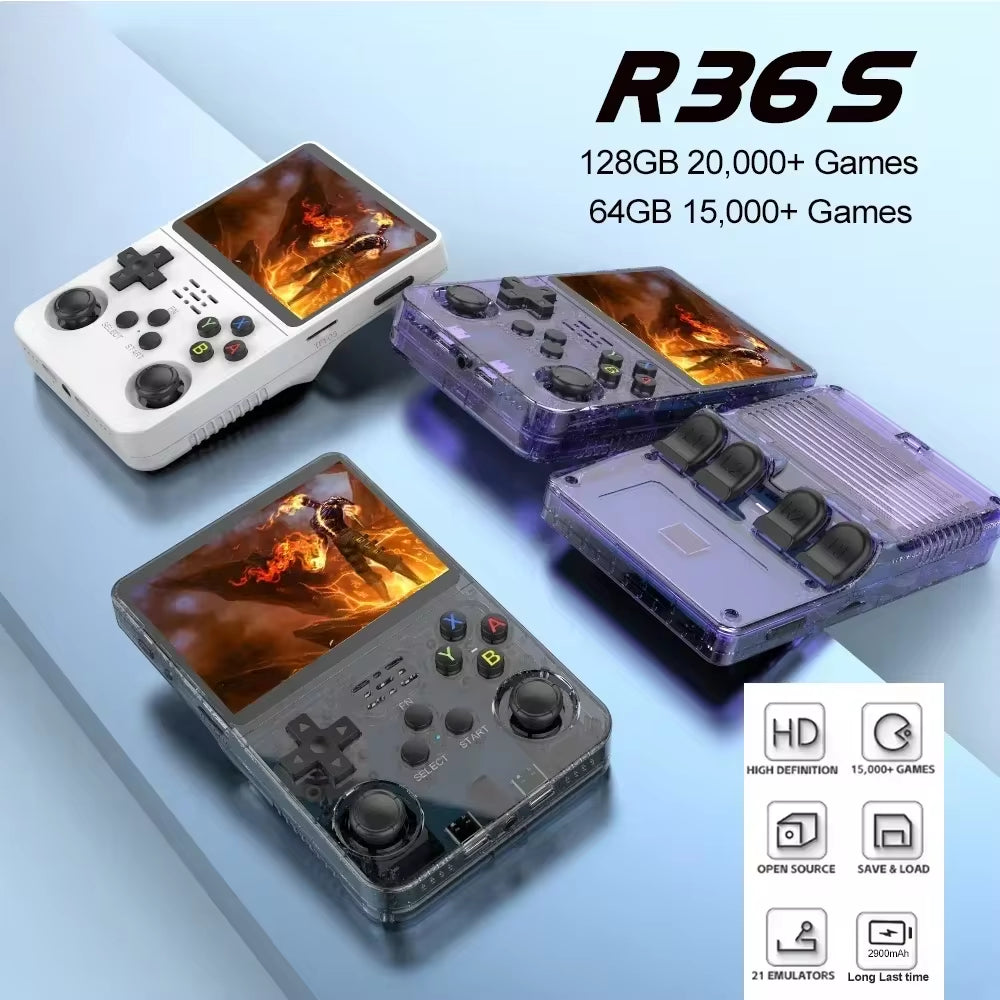 R36S Retro Handheld Gaming Console – 3.5” IPS Linux Portable Emulator System with 64GB/128GB Storage