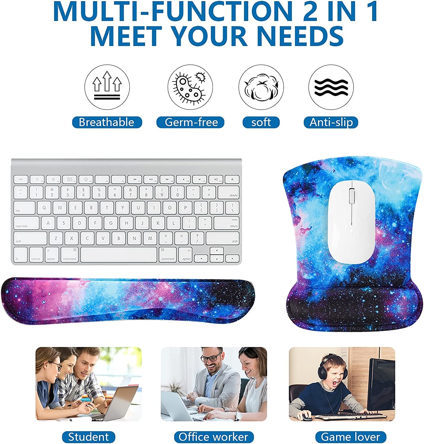Ergonomic Keyboard and Mouse Wrist Rest Support Set for Enhanced Comfort and Pain Relief (Galaxy)