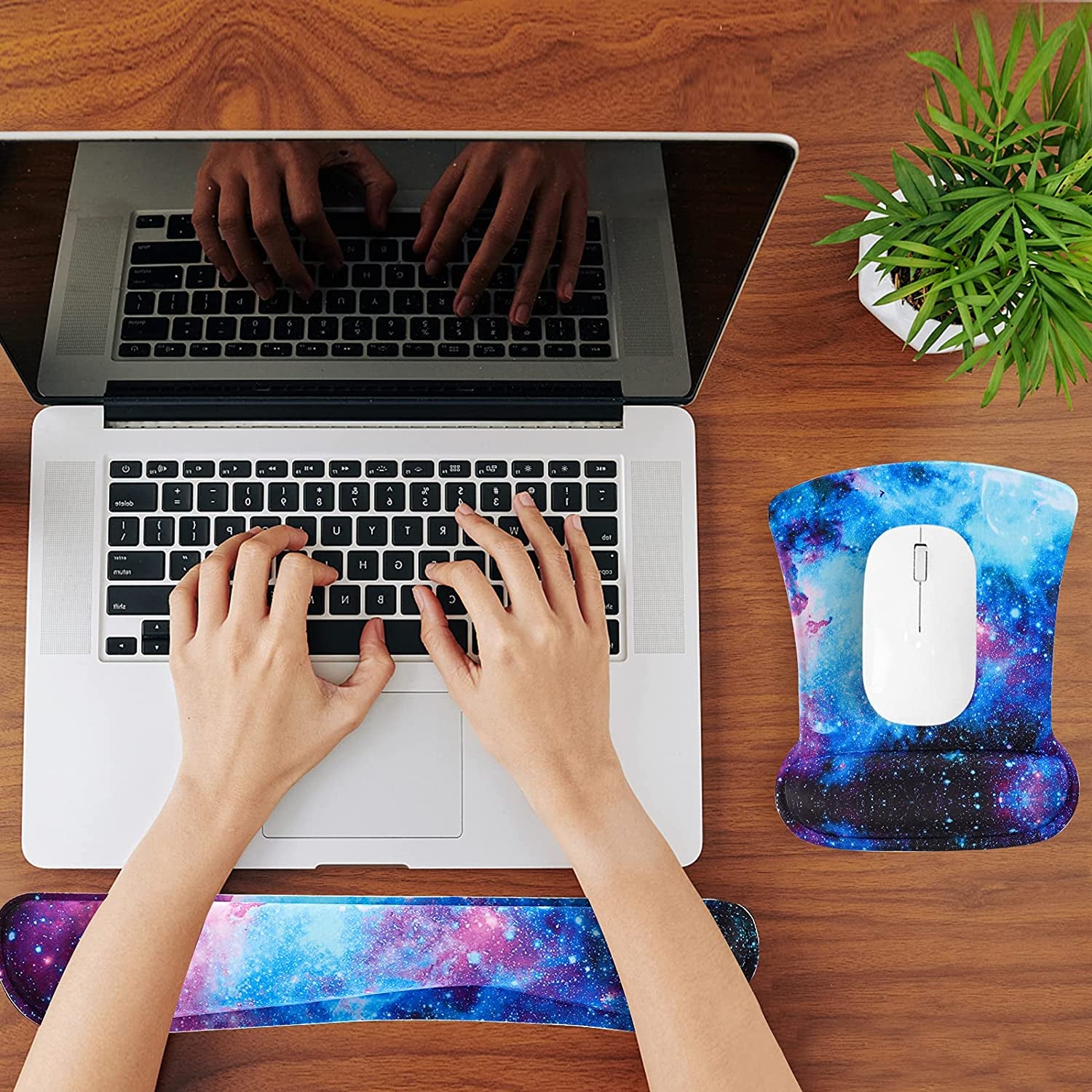 Ergonomic Keyboard and Mouse Wrist Rest Support Set for Enhanced Comfort and Pain Relief (Galaxy)